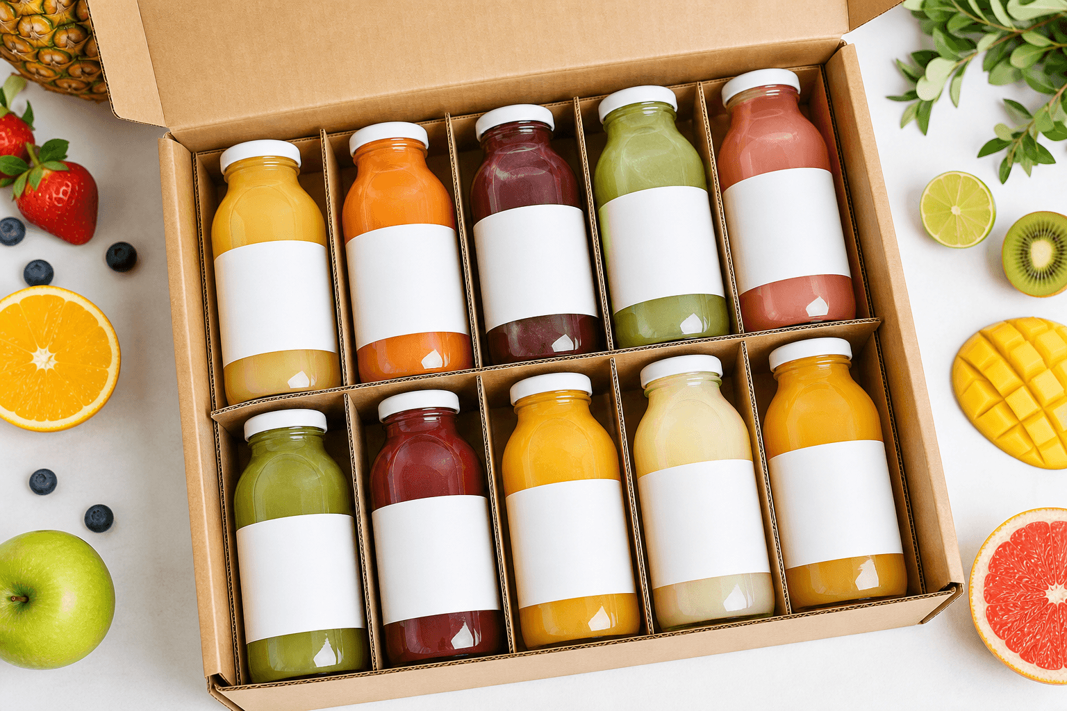 Juice bottles packed and ready for delivery