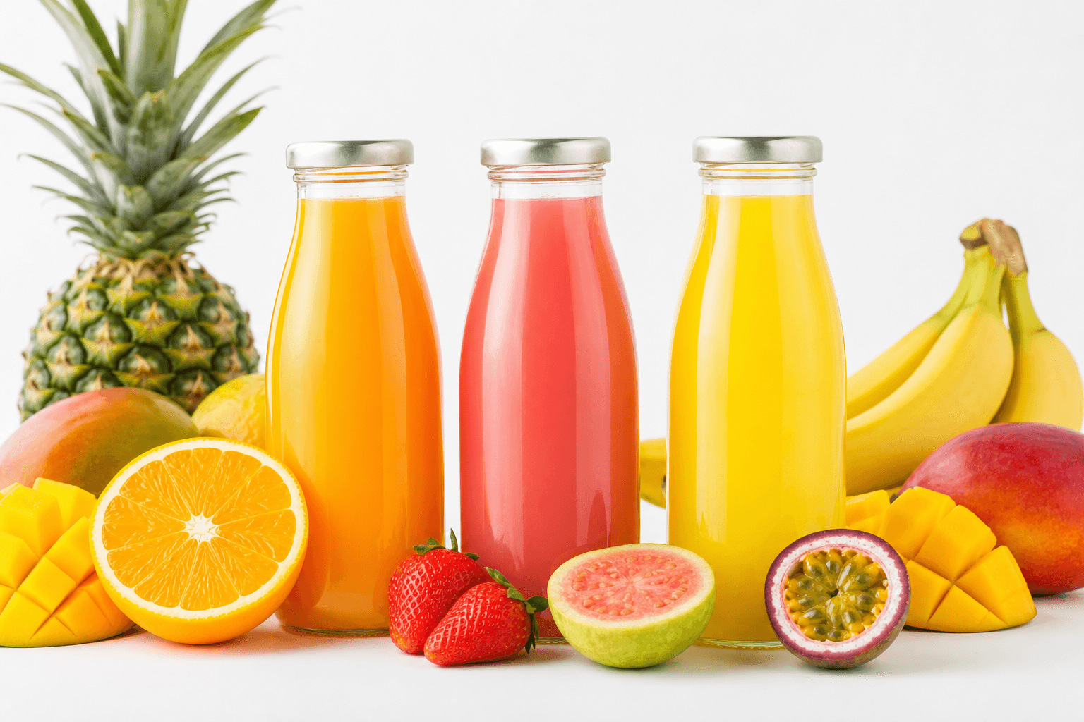 Fresh juice bottles prepared with care