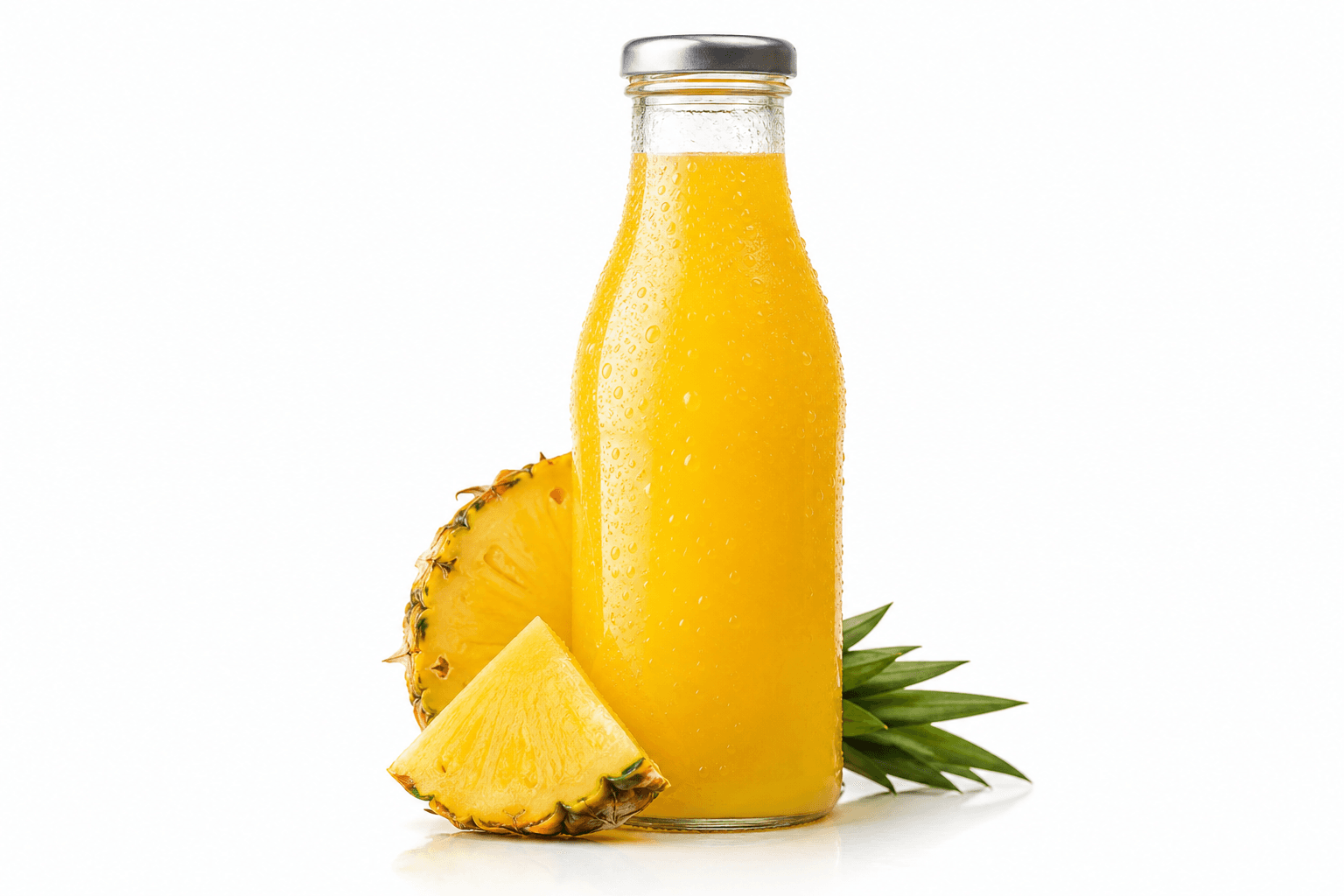 Pineapple juice in a glass bottle